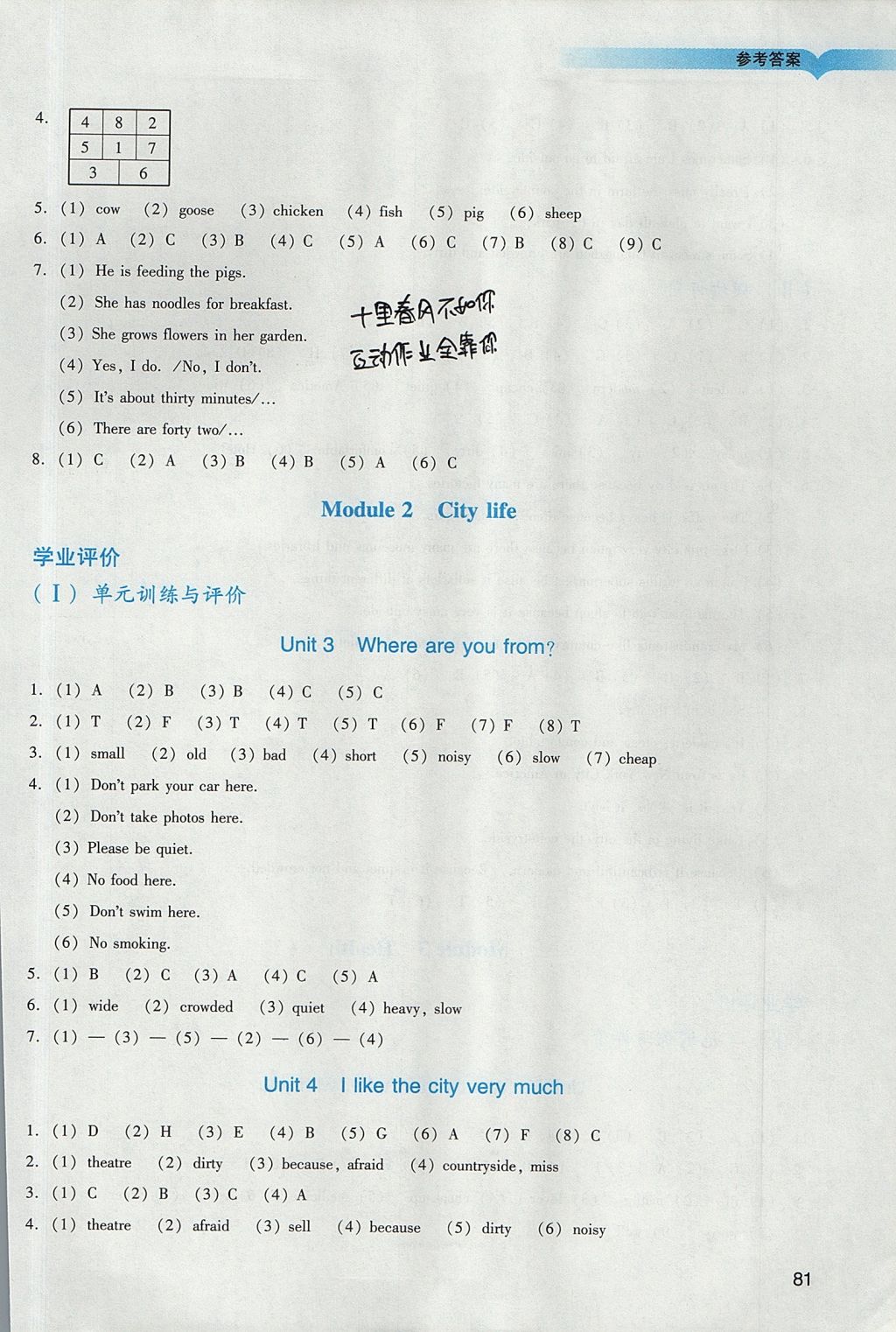 2017年阳光学业评价六年级英语上册教科版 参考答案