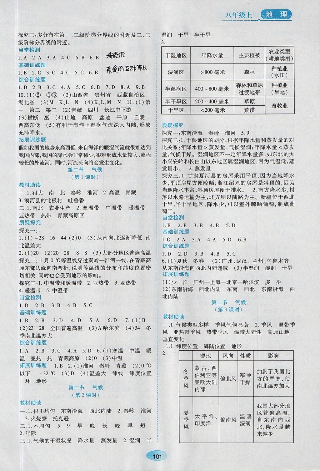 2016年資源與評(píng)價(jià)八年級(jí)地理上冊人教版 參考答案