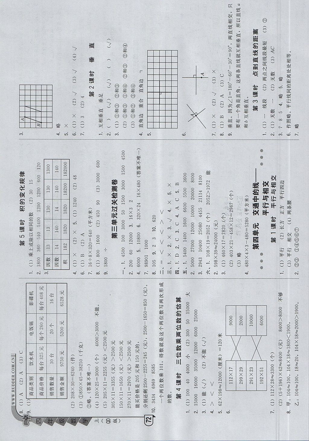 2017年綜合應(yīng)用創(chuàng)新題典中點(diǎn)四年級(jí)數(shù)學(xué)上冊(cè)青島版 參考答案