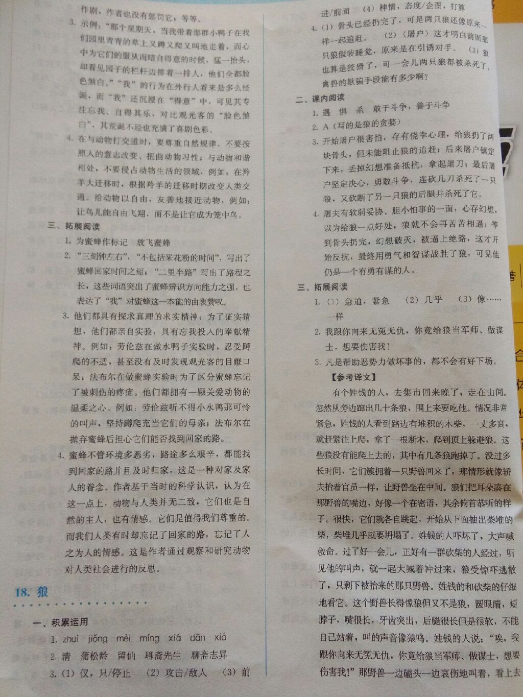 2017年人教金學(xué)典同步解析與測(cè)評(píng)七年級(jí)語(yǔ)文上冊(cè)人教版 參考答案