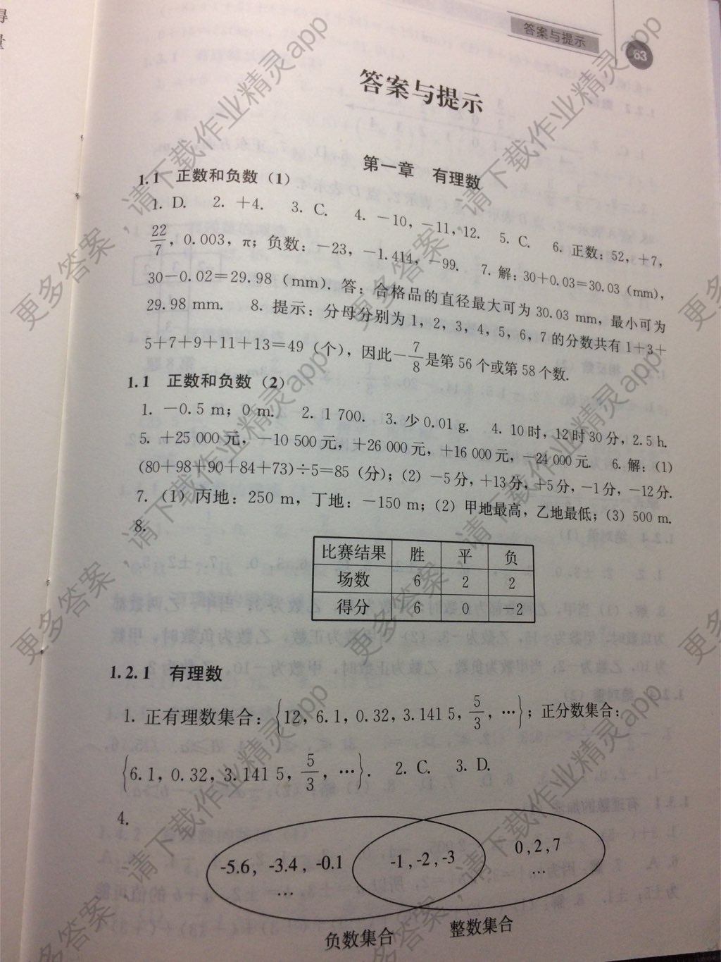 2017年补充习题七年级数学上册人教版人民教育出版社 参考答案第1页