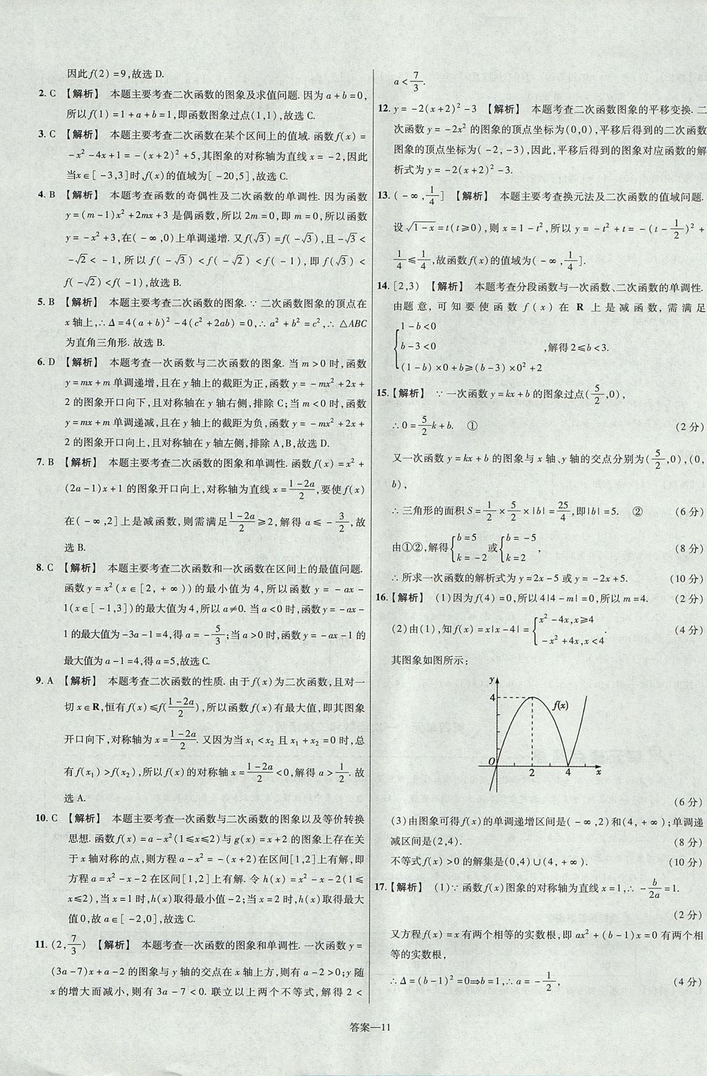 2018年金考卷活页题选名师名题单元双测卷高中数学必修1人教B版 参考答案第11页