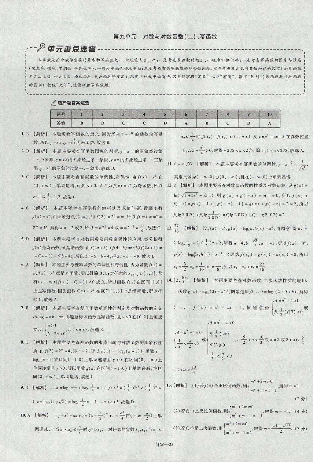 2018年金考卷活页题选名师名题单元双测卷高中数学必修1人教B版 参考答案第25页