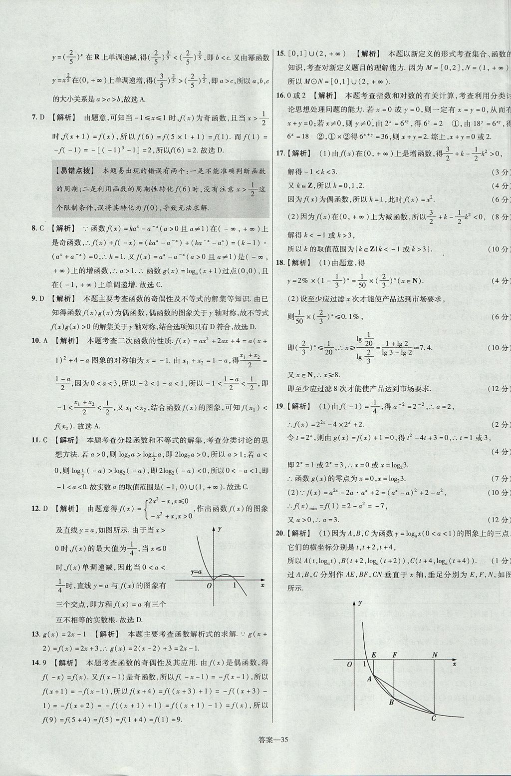 2018年金考卷活页题选名师名题单元双测卷高中数学必修1人教B版 参考答案第35页