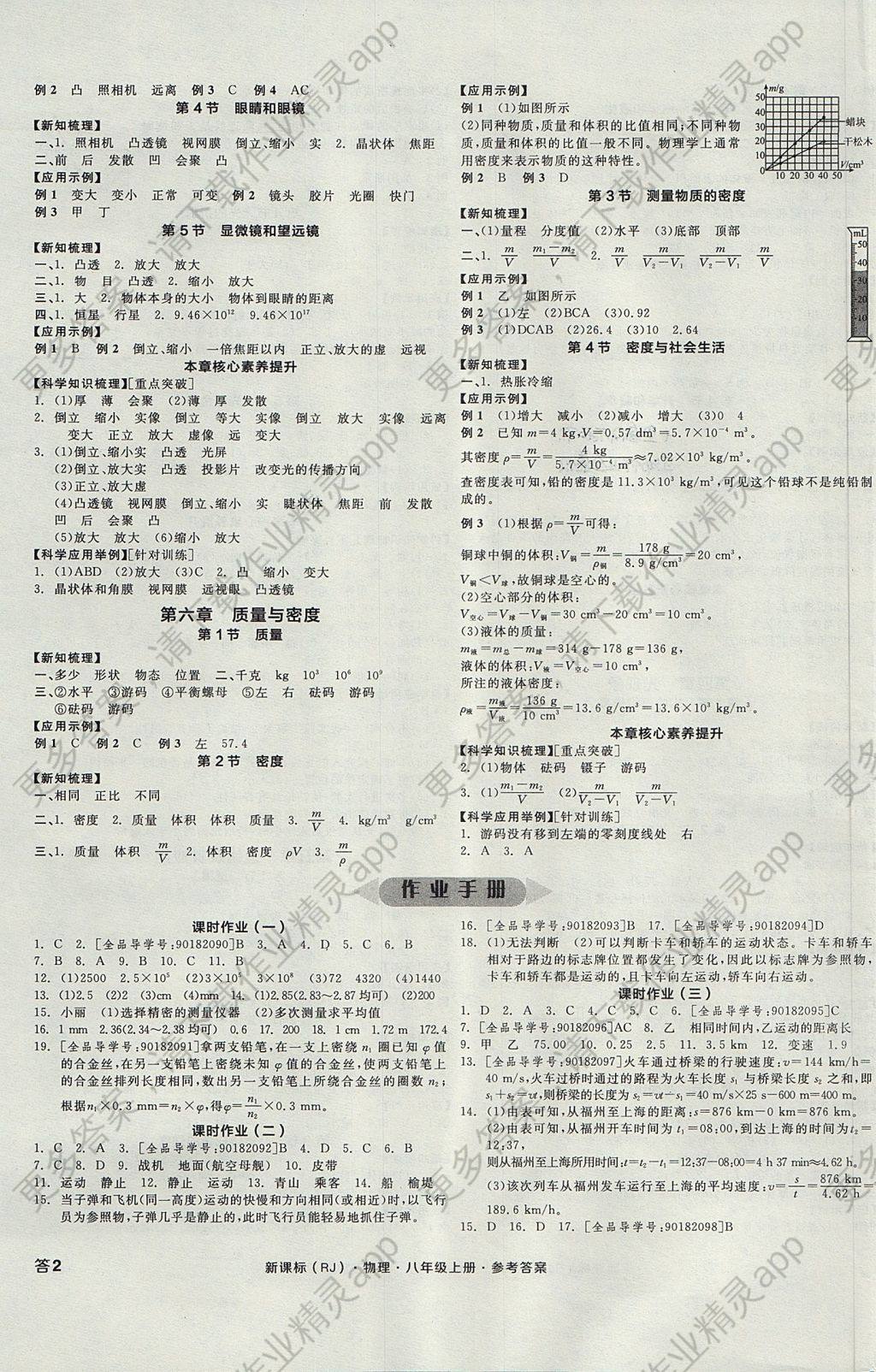 2017年全品学练考听课手册八年级物理上册人教版 参考答案第3页