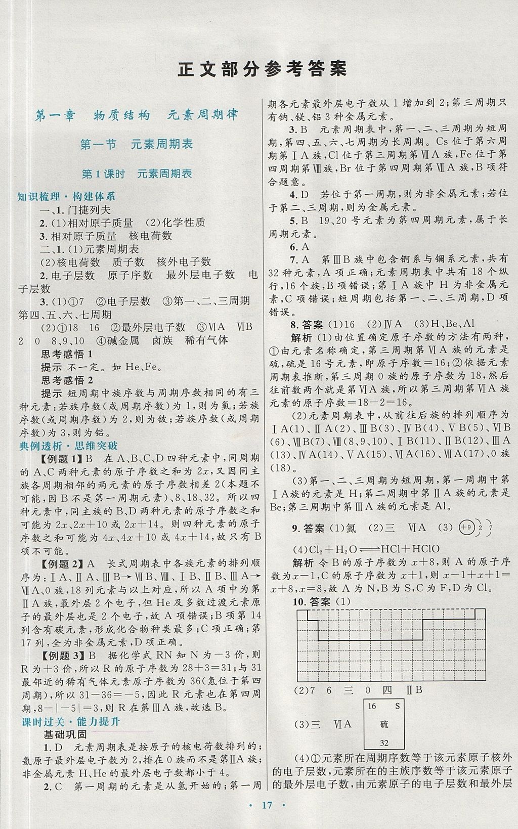 2018年高中同步测控优化设计化学必修2人教版 参考答案第1页