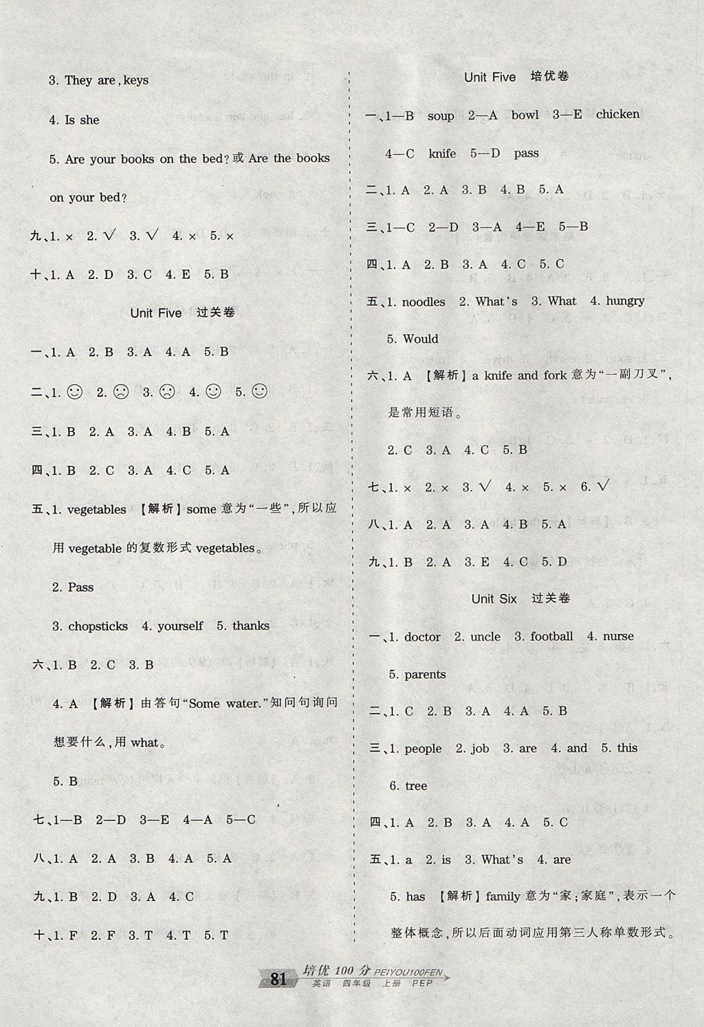 2017年王朝霞培优100分四年级英语上册人教pep版 参考答案第5页