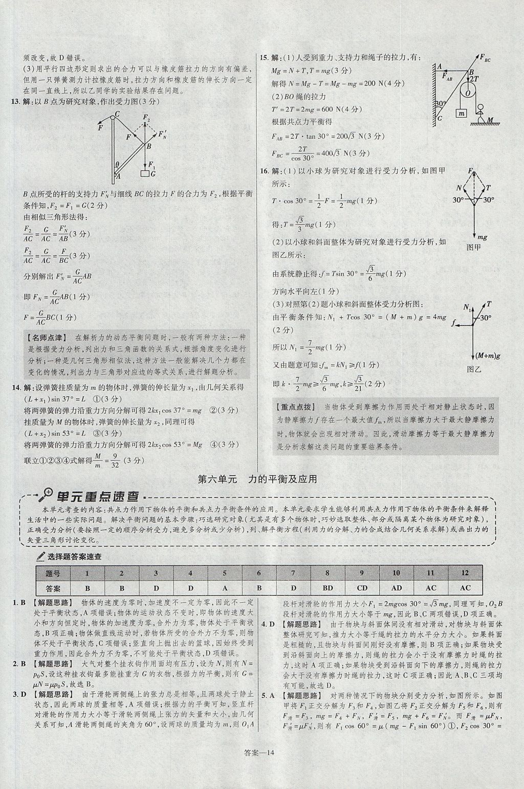 2018年金考卷活页题选高中物理必修1鲁科版 参考答案第14页