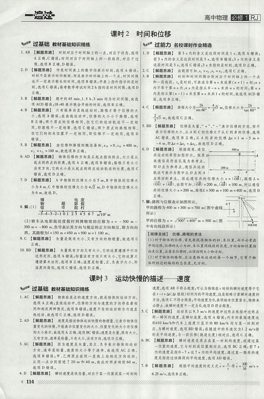 2018年一遍过高中物理必修1人教版 参考答案第2页