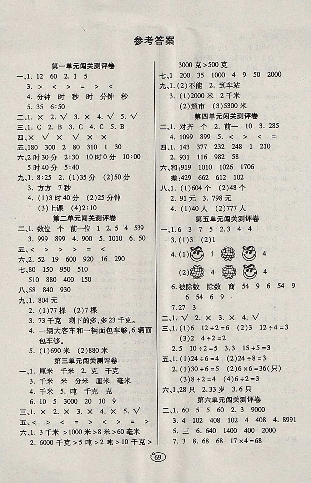 2017年培優(yōu)奪冠金卷三年級數(shù)學(xué)上冊人教版 參考答案第1頁