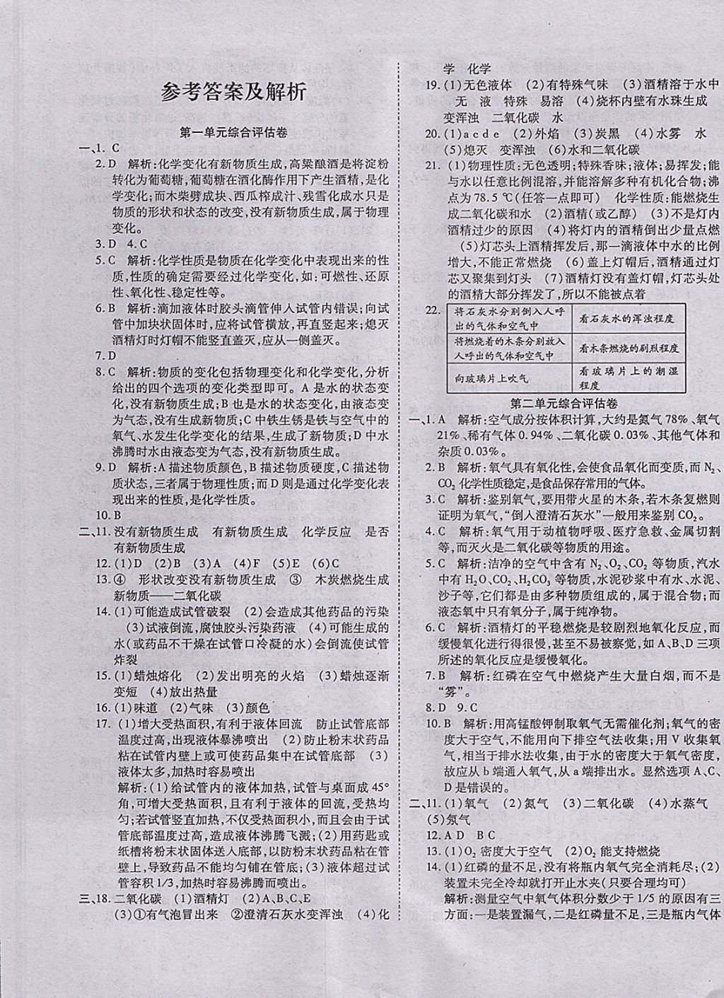 2017年一线调研卷九年级化学全一册人教版答