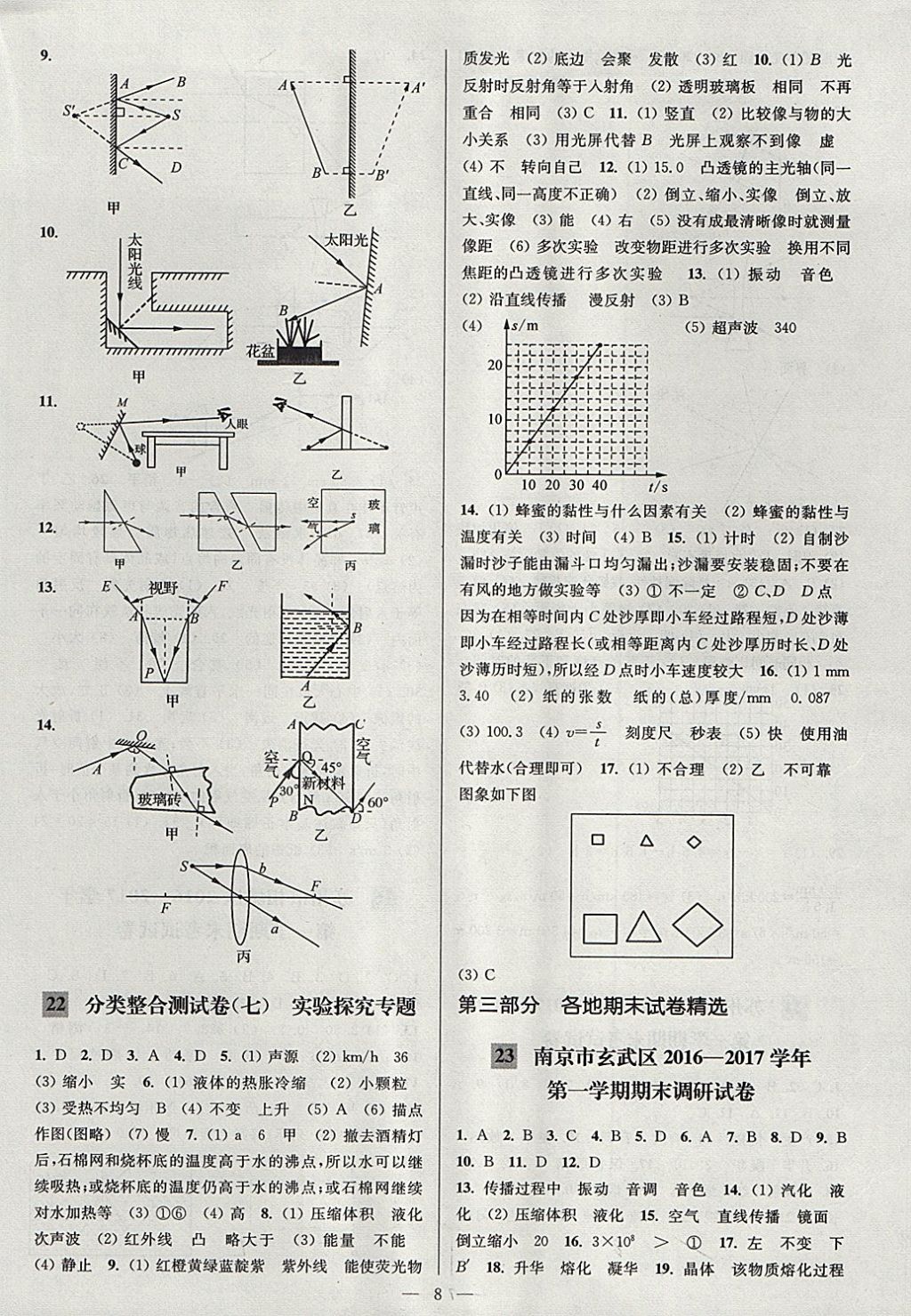 2017年亮點(diǎn)給力大試卷八年級物理上冊江蘇版 參考答案第8頁