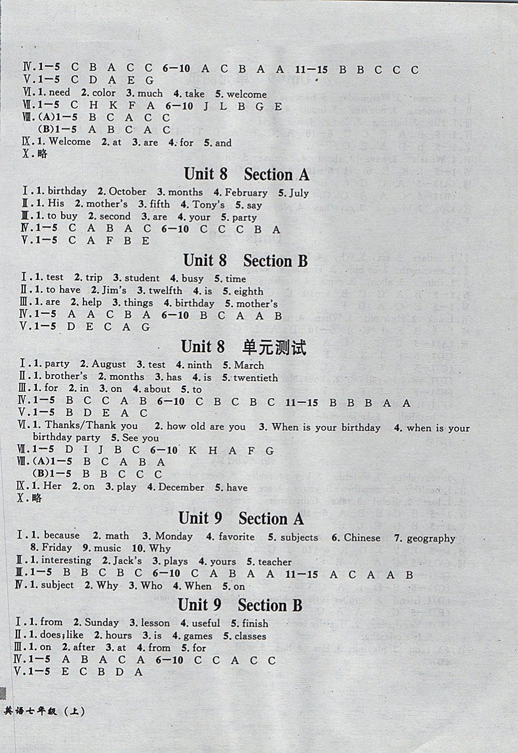 2017年無(wú)敵戰(zhàn)卷課時(shí)作業(yè)七年級(jí)英語(yǔ)上冊(cè) 參考答案第6頁(yè)