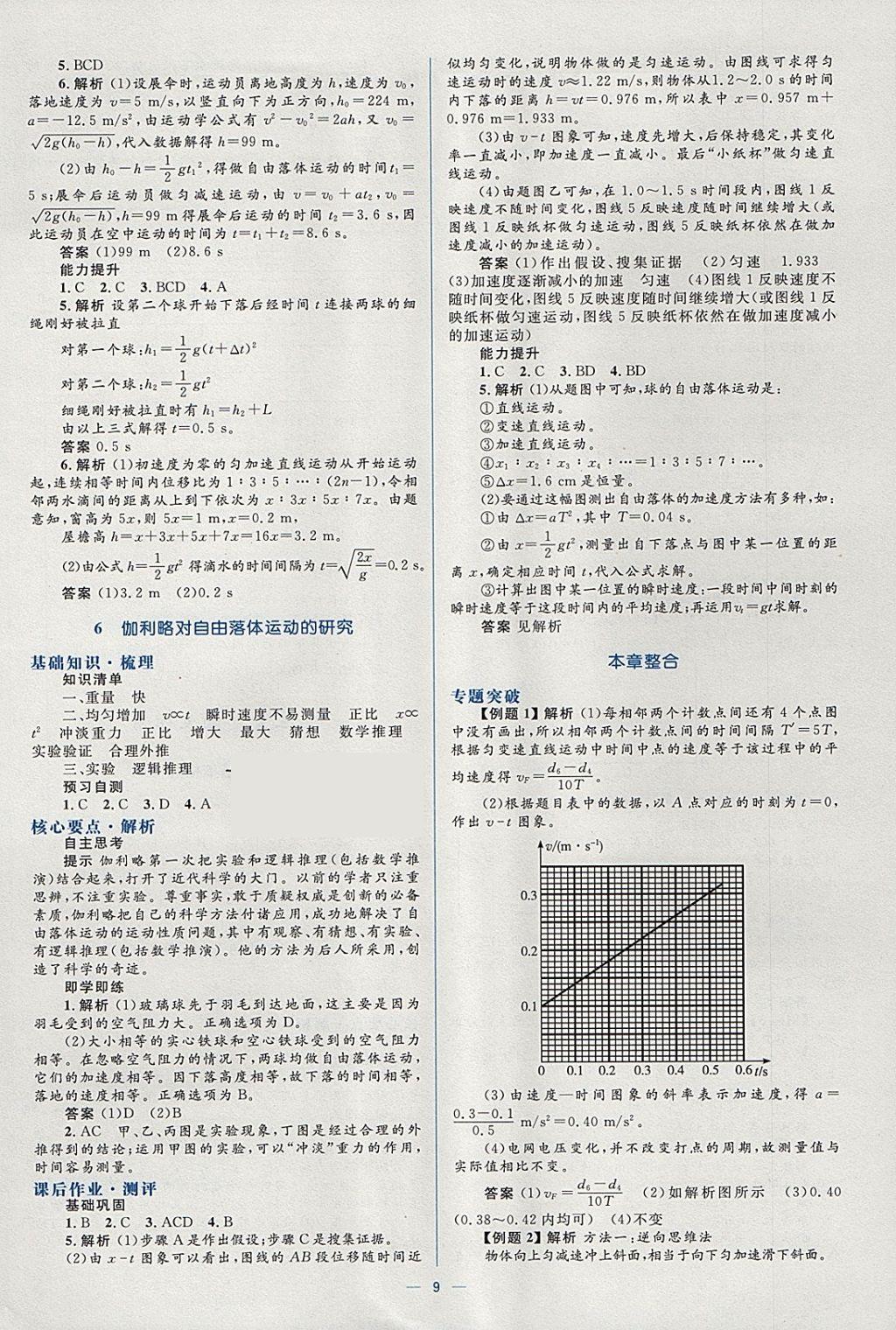 2018年人教金學典同步解析與測評學考練物理必修1人教版 參考答案第9頁