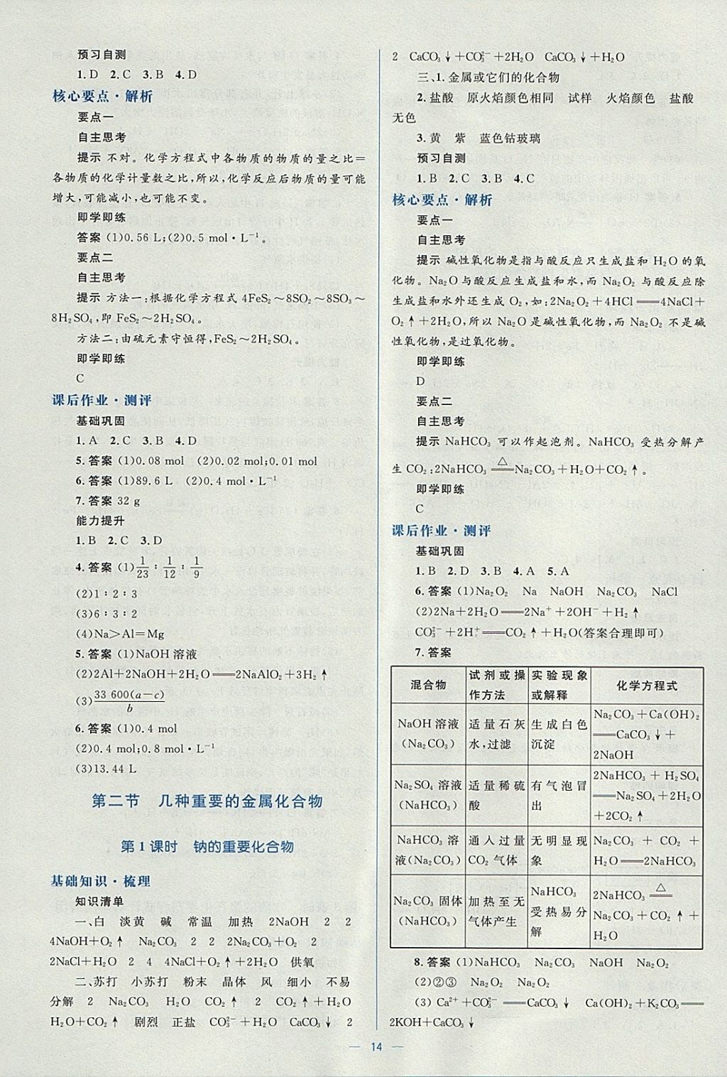 2018年人教金學典同步解析與測評學考練化學必修1人教版 參考答案第14頁