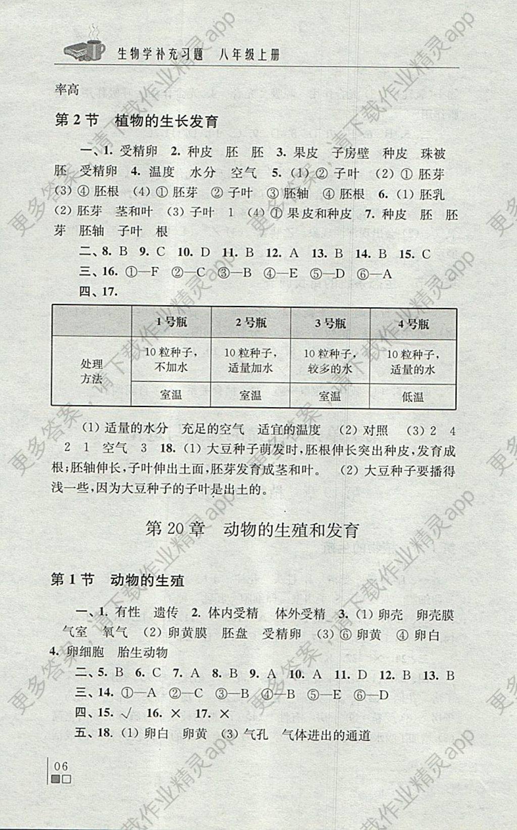 2017年生物学补充习题八年级上册苏科版江苏凤凰科学技术出版社