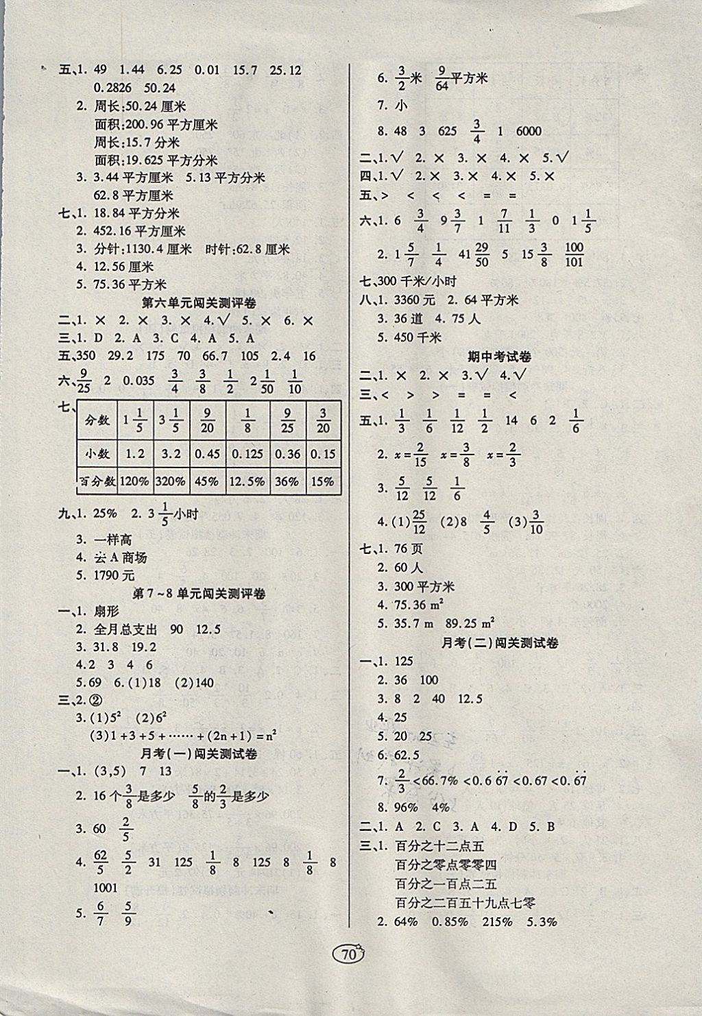 2017年培優(yōu)奪冠金卷六年級(jí)數(shù)學(xué)上冊(cè)人教版 參考答案第2頁