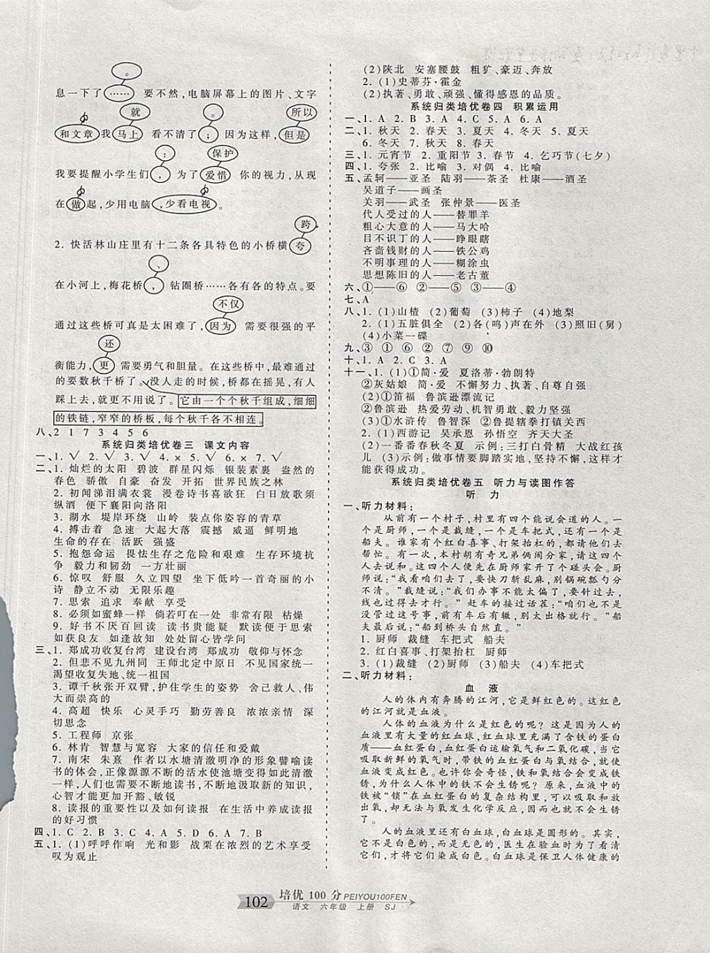 2017年王朝霞培优100分六年级语文上册苏教版 参考答案第6页