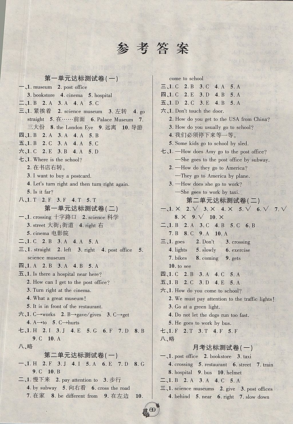 2017年乐学名校点金卷六年级英语上册人教PEP版 参考答案第1页