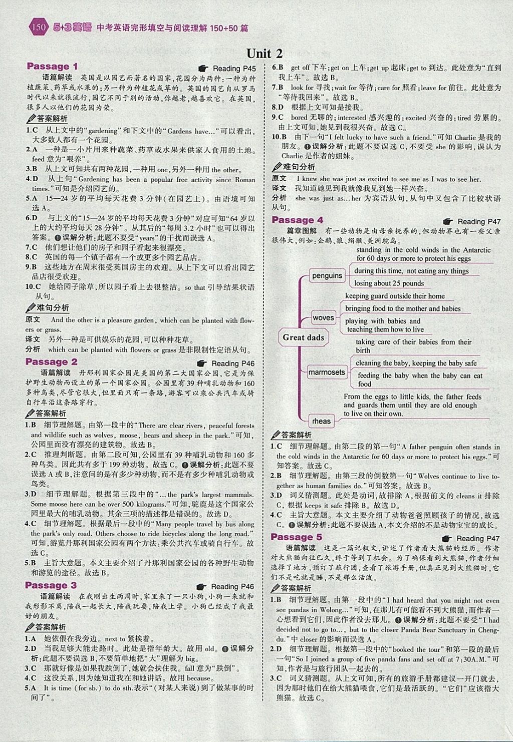 2018年53English中考英語(yǔ)完形填空與閱讀理解150加50篇 參考答案第16頁(yè)