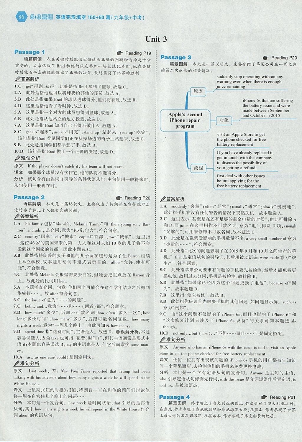 2018年53English九年級加中考英語完形填空150加50篇 參考答案第8頁