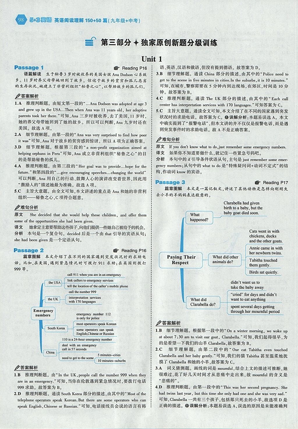 2018年53English九年級加中考英語閱讀理解150加50篇 參考答案第4頁