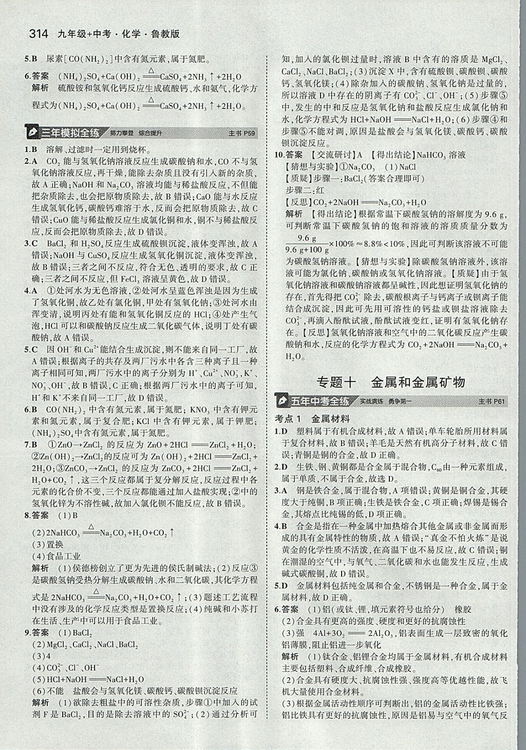 2018年5年中考3年模擬九年級加中考化學魯教版 參考答案第18頁