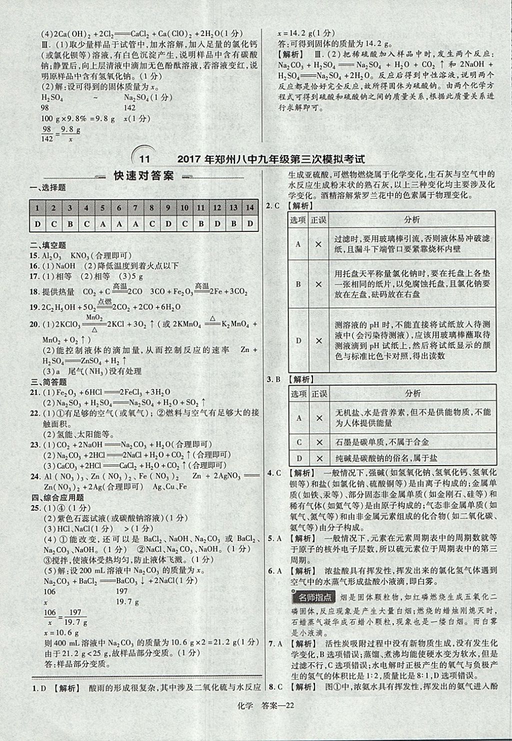 2018年金考卷河南中考45套匯編化學(xué)第9年第9版 參考答案第22頁