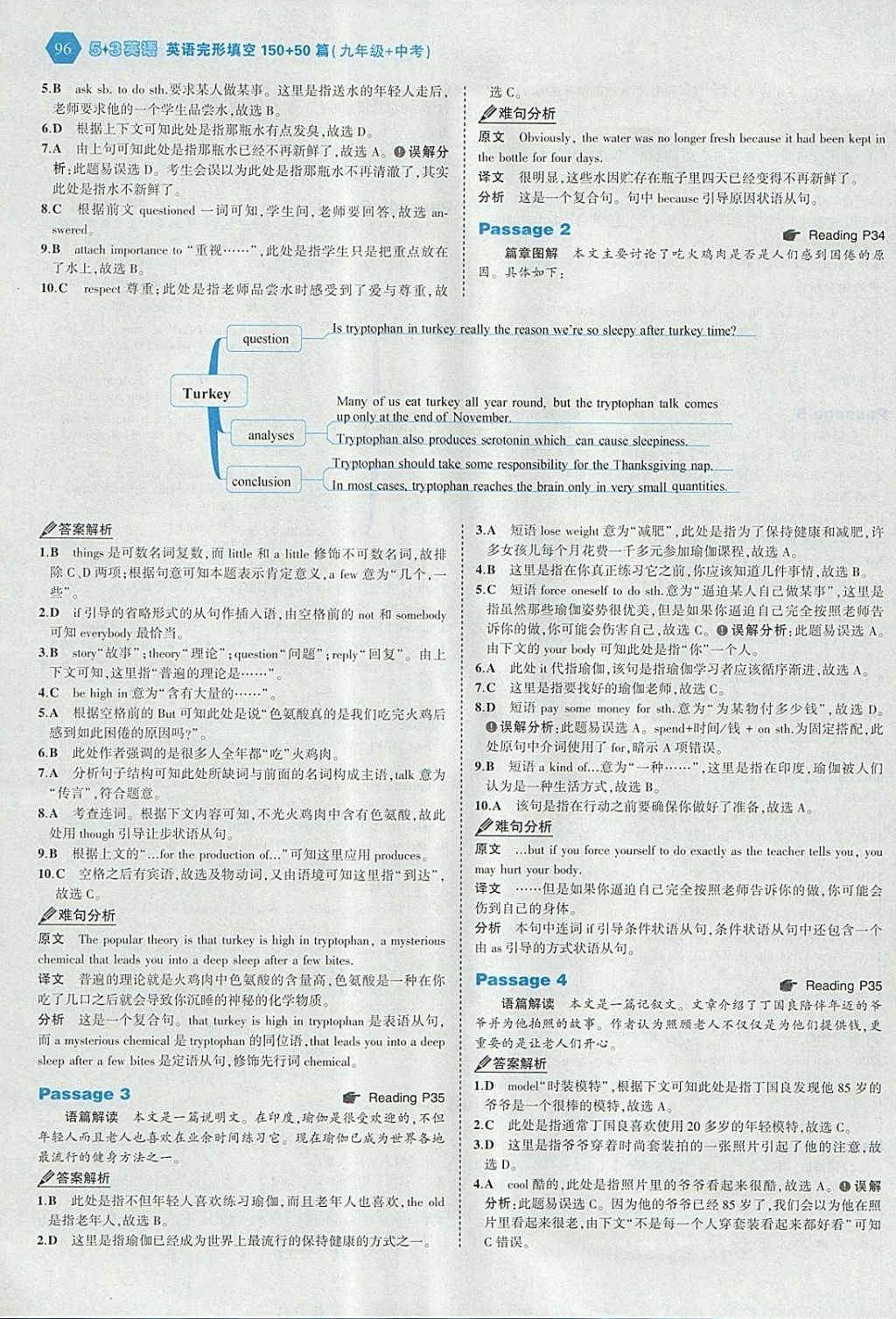 2018年53English九年級(jí)加中考英語完形填空150加50篇 參考答案第18頁(yè)