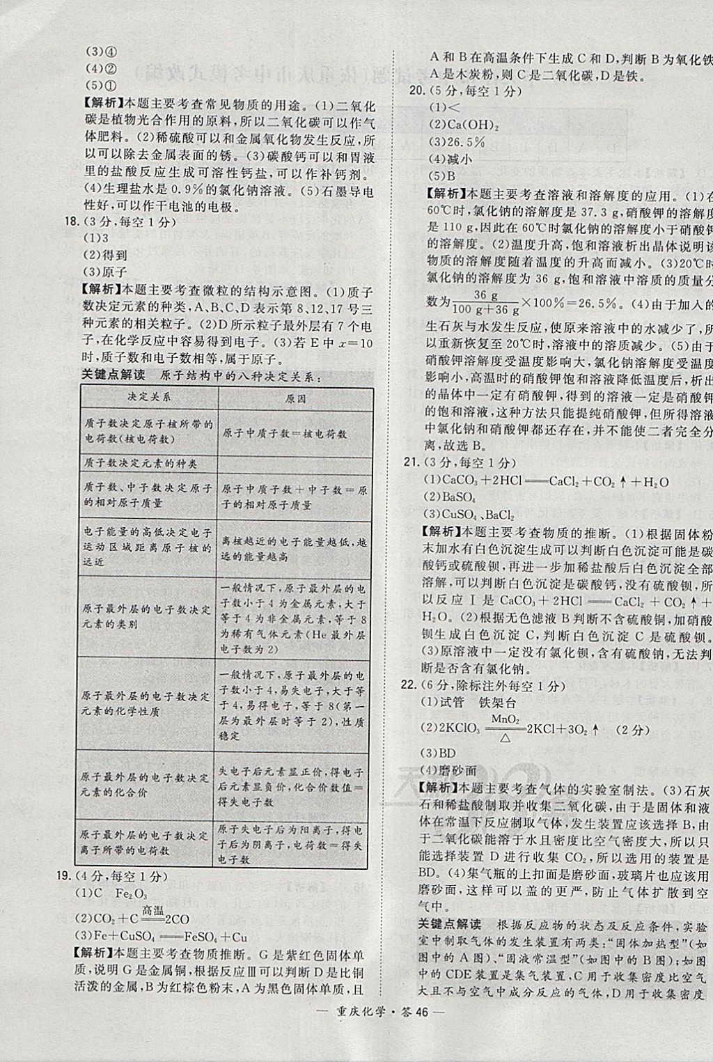 2018年天利38套重庆市中考试题精选化学 参考答案第46页