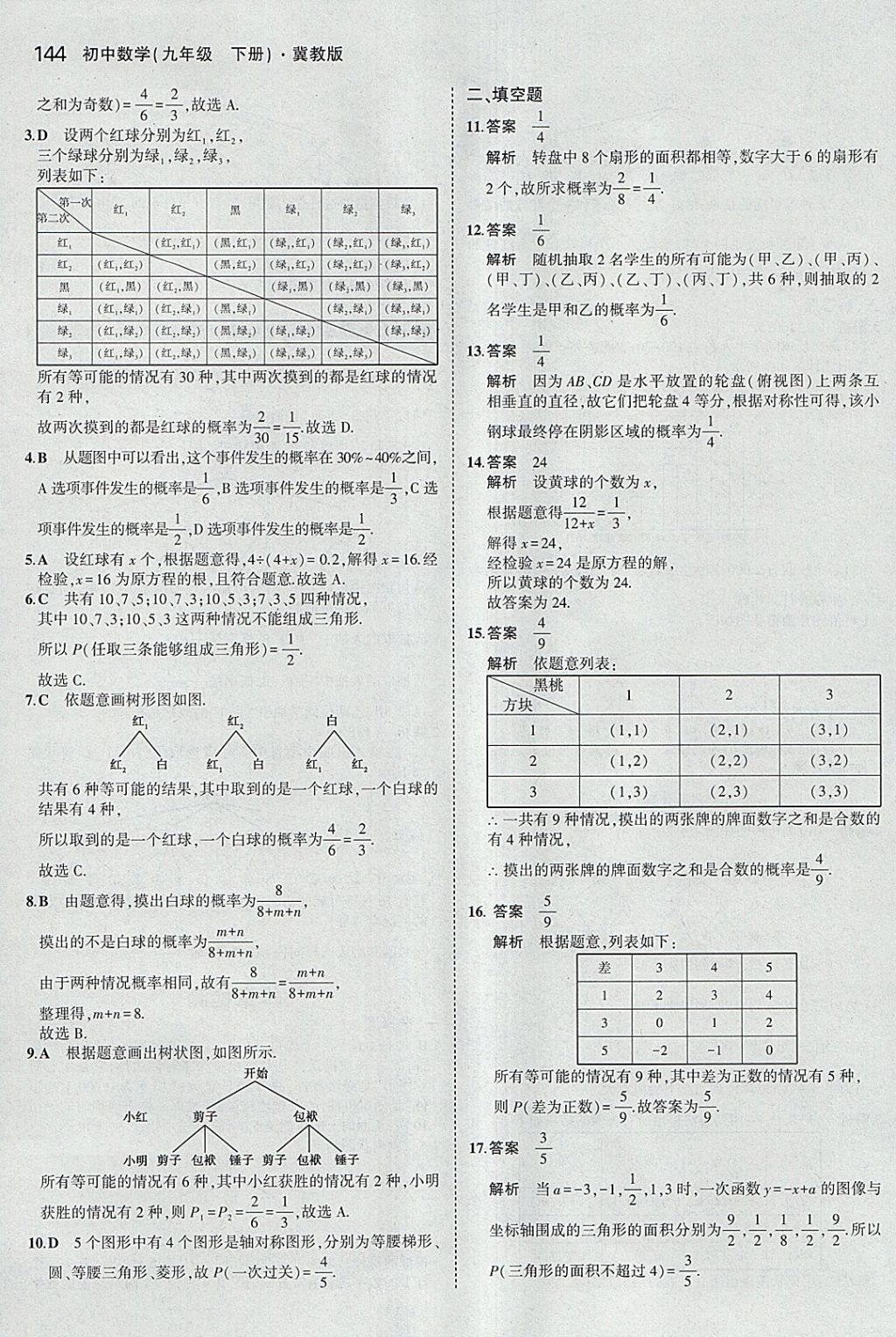 2018年5年中考3年模擬初中數(shù)學(xué)九年級下冊冀教版 參考答案第44頁