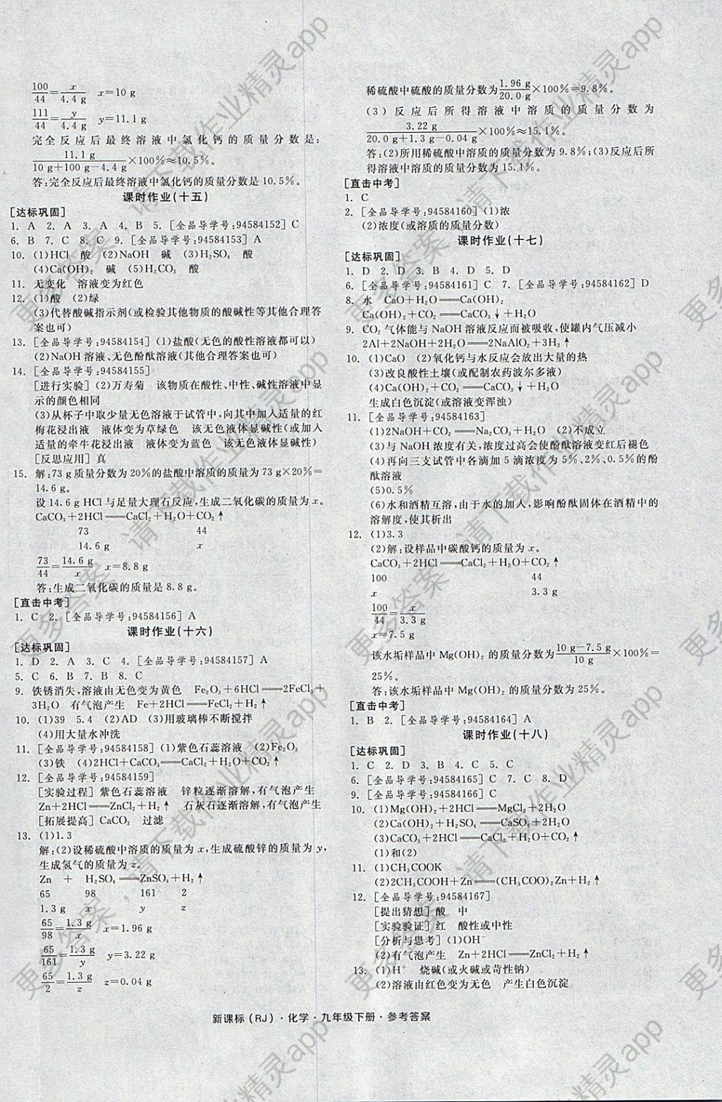 2018年全品学练考九年级化学下册人教版 参考答案第8页