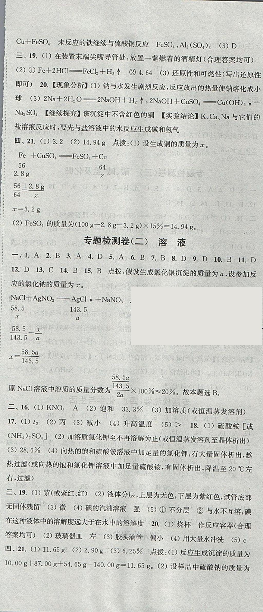 2018年通城學典活頁檢測九年級化學下冊人教版 參考答案第15頁