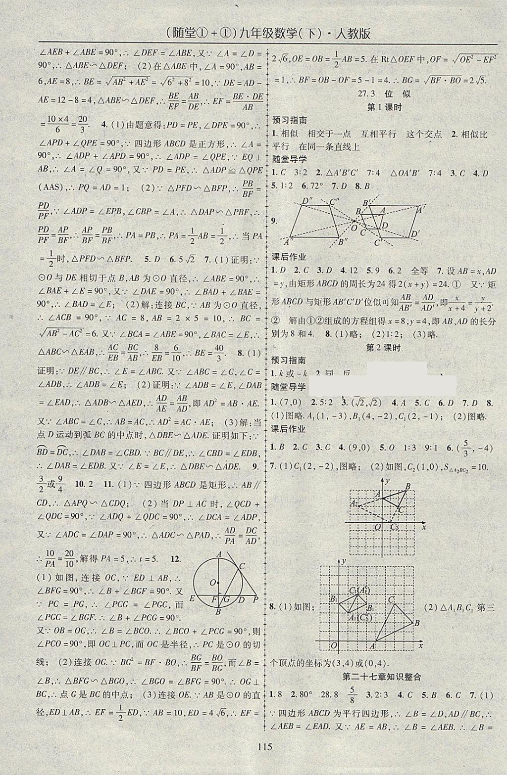 2018年随堂1加1导练九年级数学下册人教版 参考答案第7页