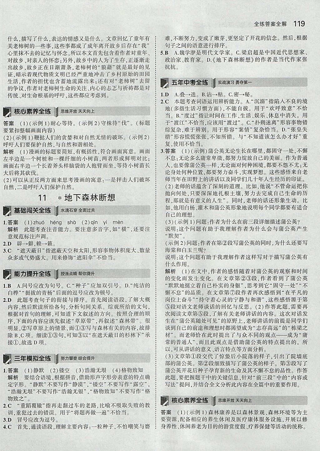 2018年5年中考3年模拟初中语文九年级下册人教版 参考答案第16页