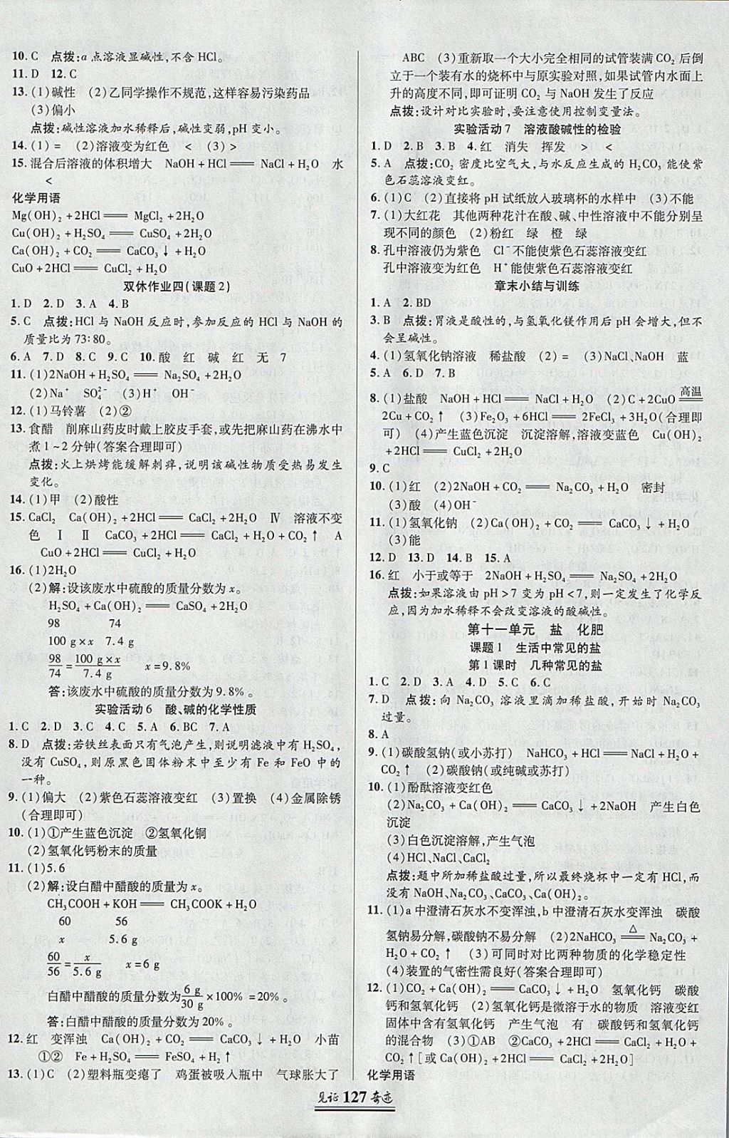 2018年见证奇迹英才学业设计与反馈九年级化学下册人教版 参考答案第6页