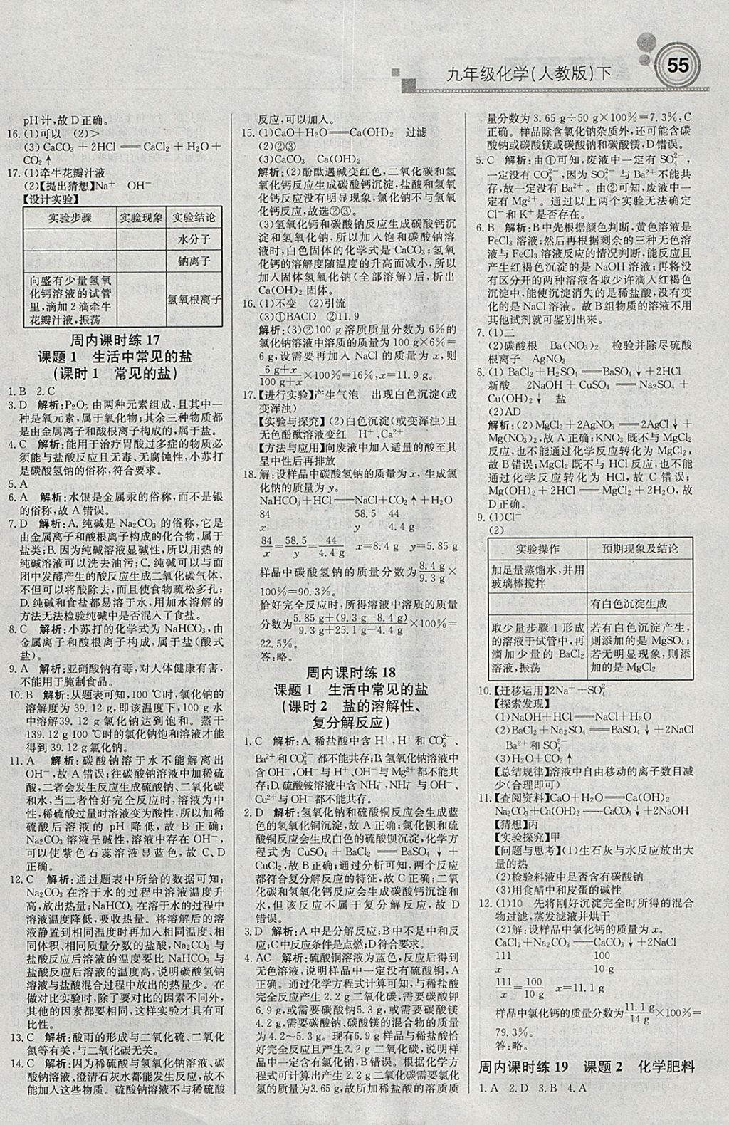 2018年輕巧奪冠周測月考直通中考九年級化學(xué)下冊人教版 參考答案第7頁