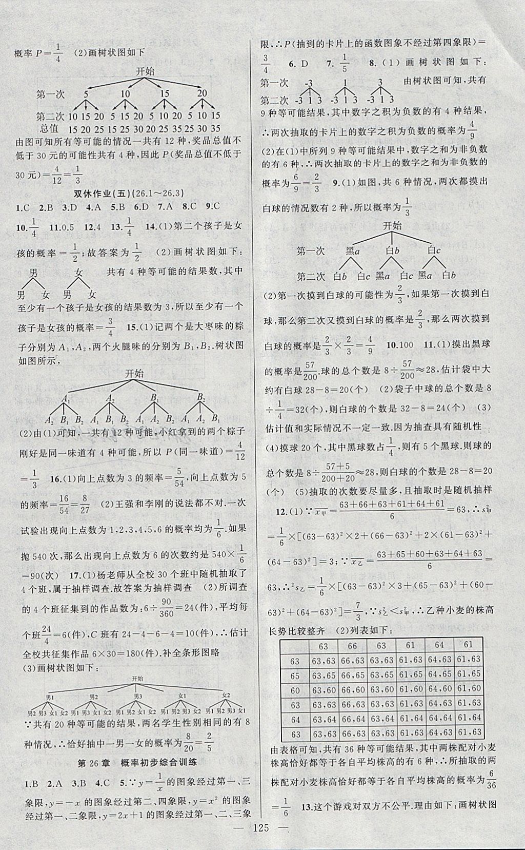 2018年黄冈100分闯关九年级数学下册沪科版 参考答案第15页