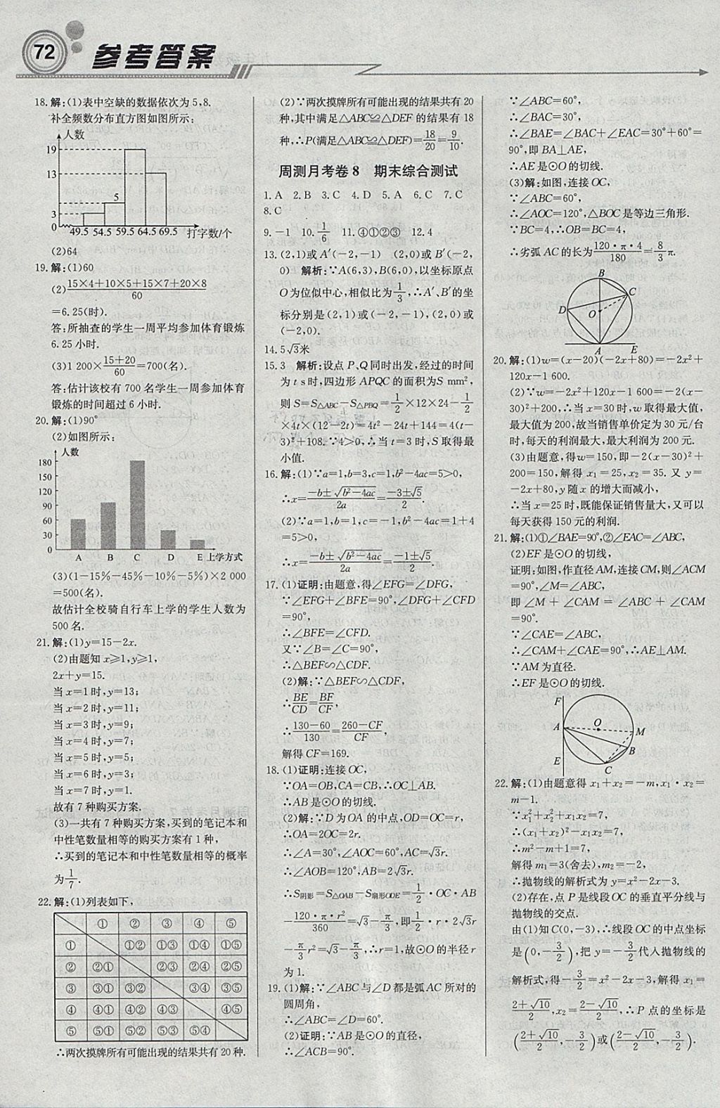 2018年輕巧奪冠周測月考直通中考九年級數(shù)學下冊湘教版 參考答案第14頁