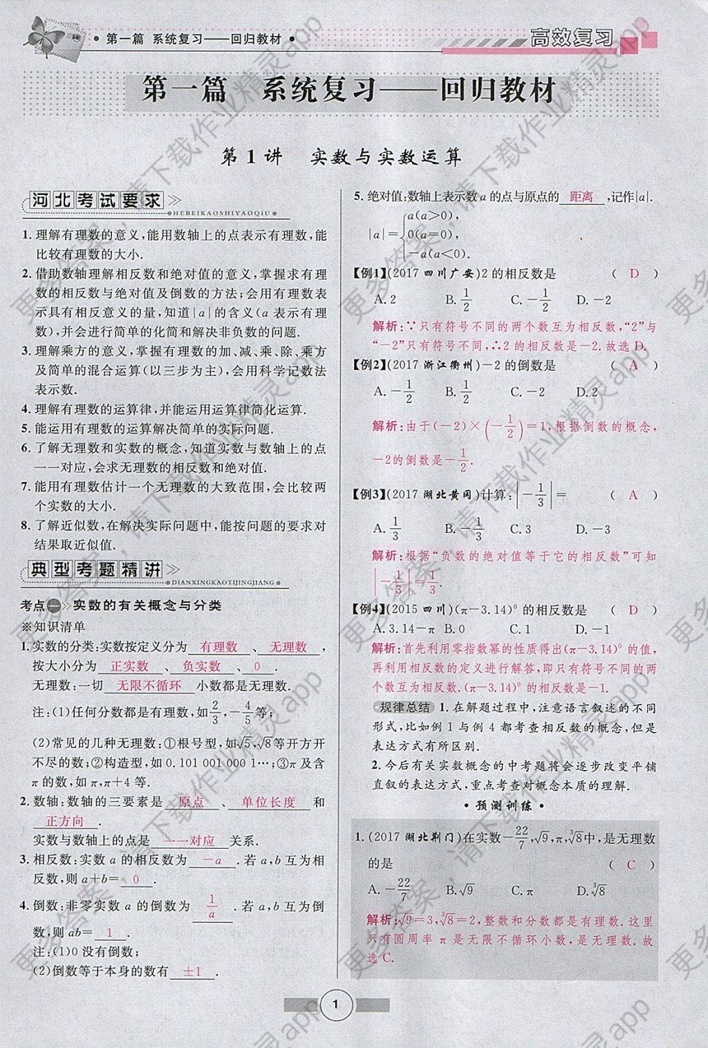 018年夺冠百分百高效复习中考数学河北专用答