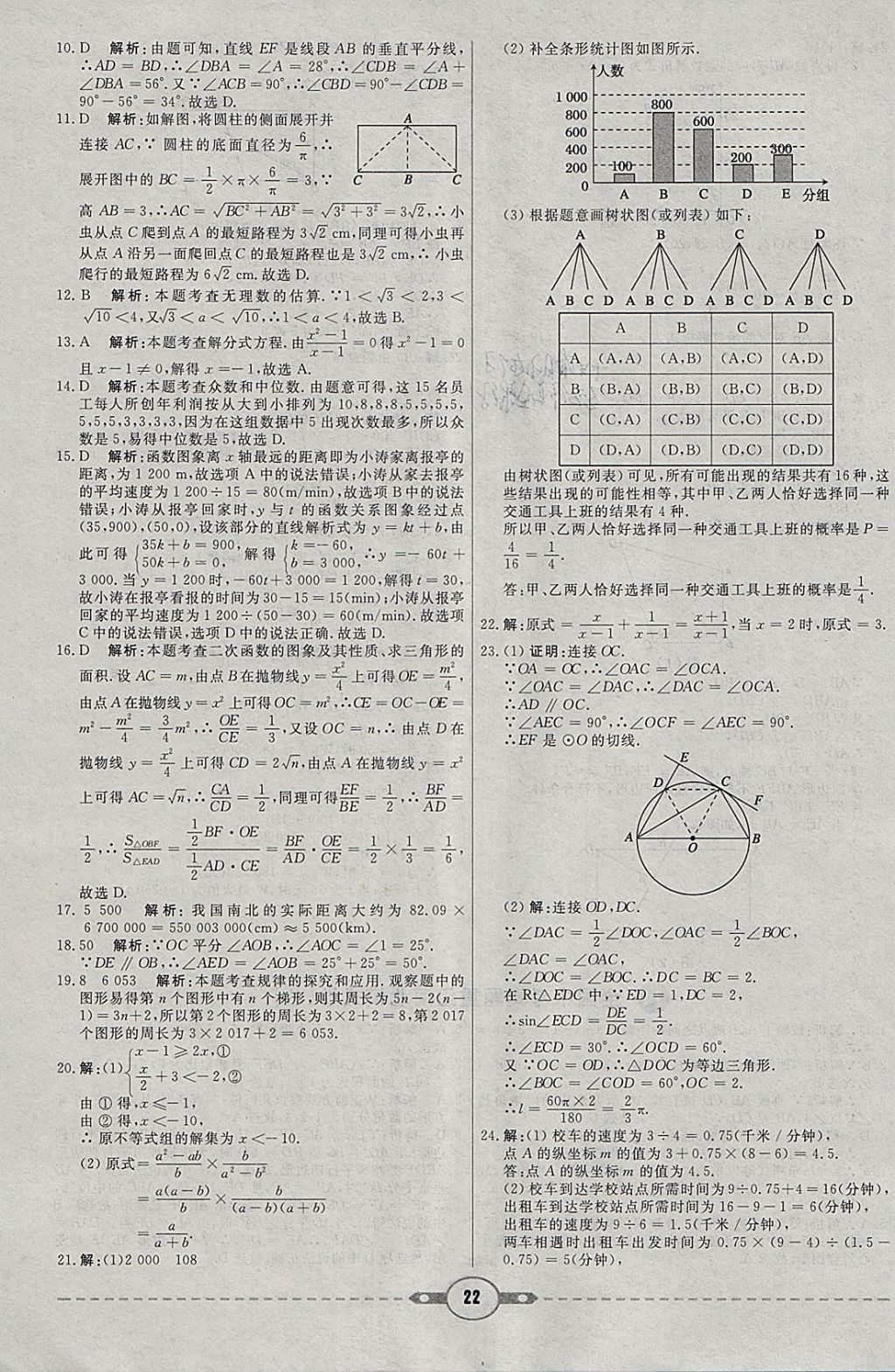 2018年红对勾中考试题精编数学河北专版 参考答案第22页