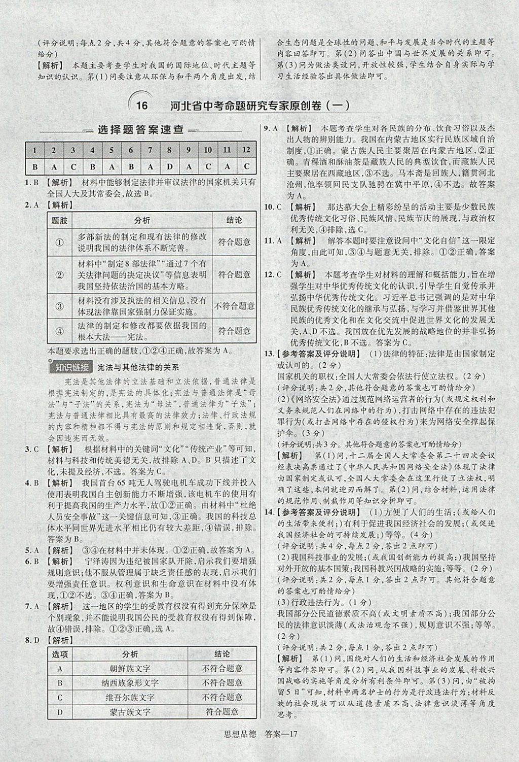 2018年金考卷河北中考45套匯編思想品德第6年第6版 參考答案第17頁