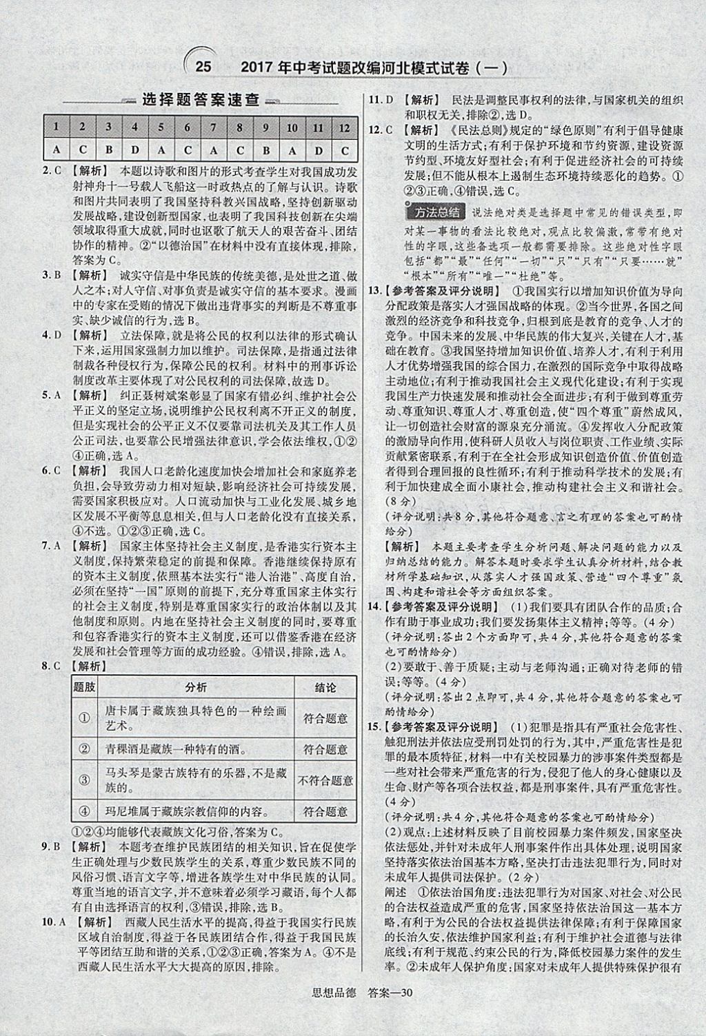 2018年金考卷河北中考45套匯編思想品德第6年第6版 參考答案第30頁(yè)