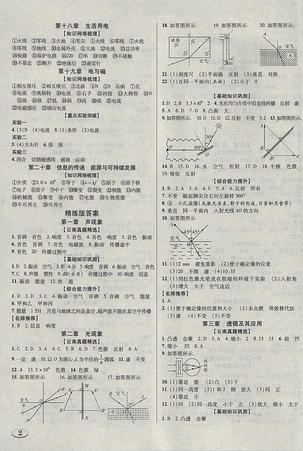 2018年中教联云南中考优化指导物理 参考答案第3页