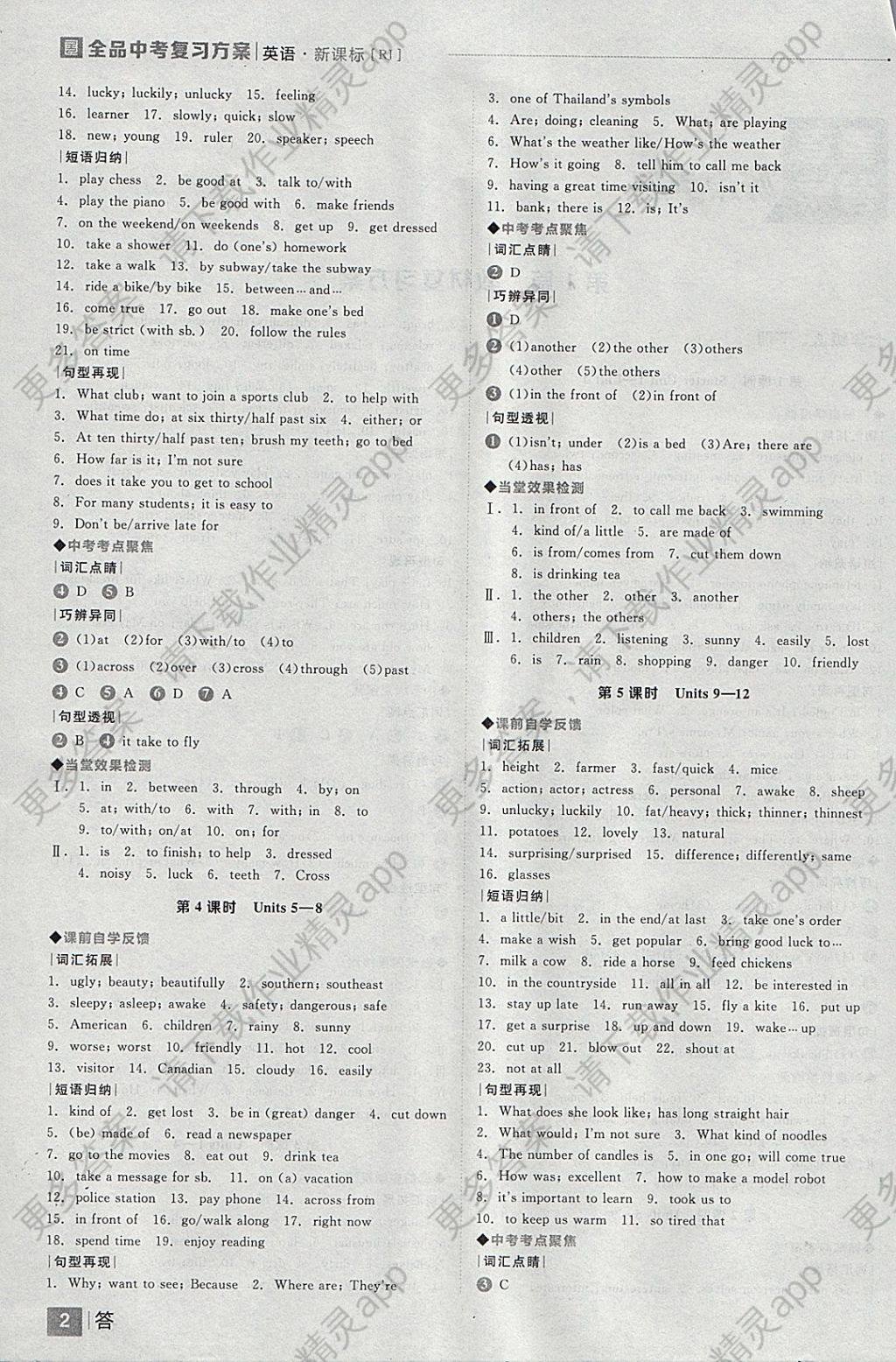 2018年全品中考复习方案英语人教版答案