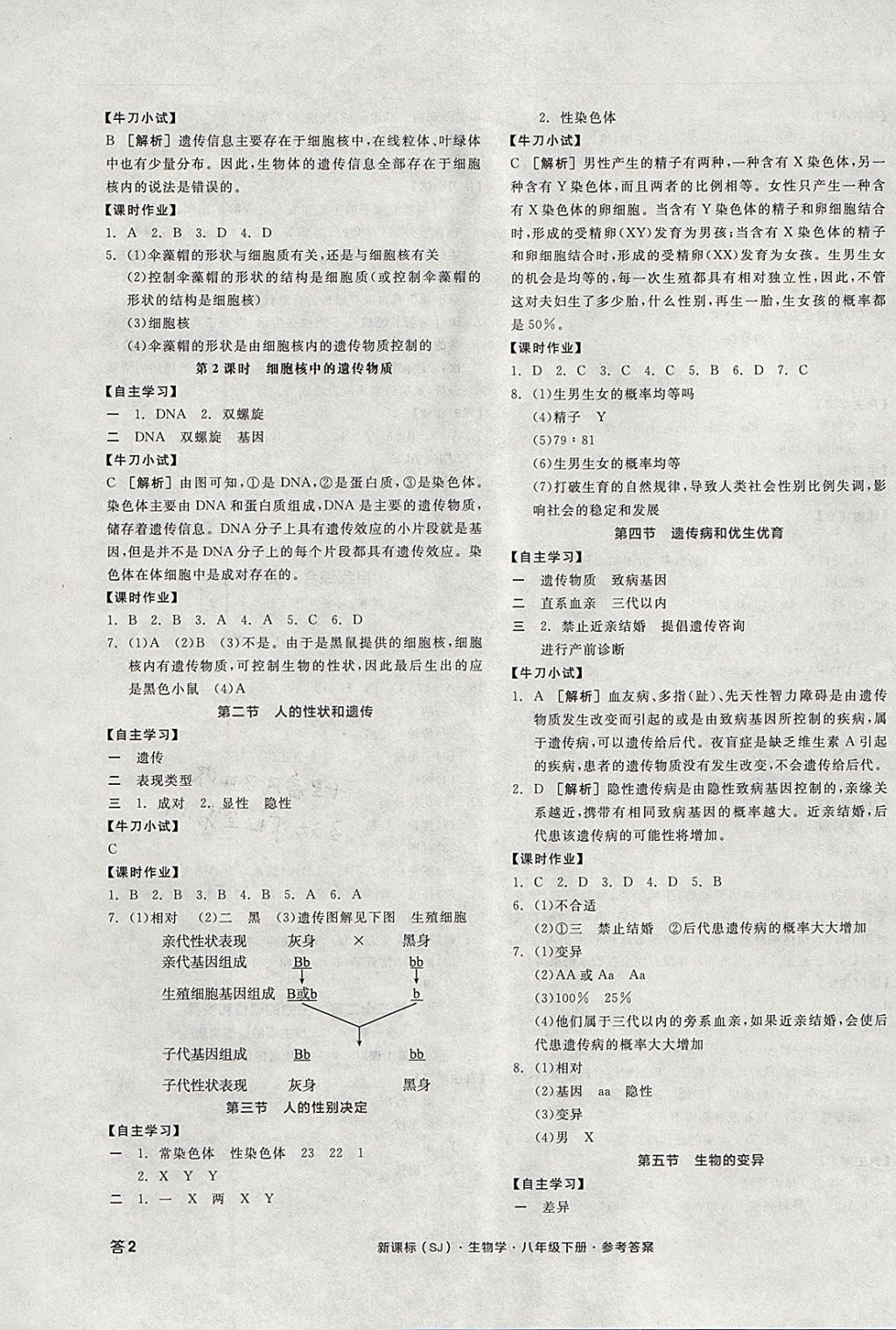 2018年全品學練考八年級生物學下冊蘇教版 參考答案第3頁