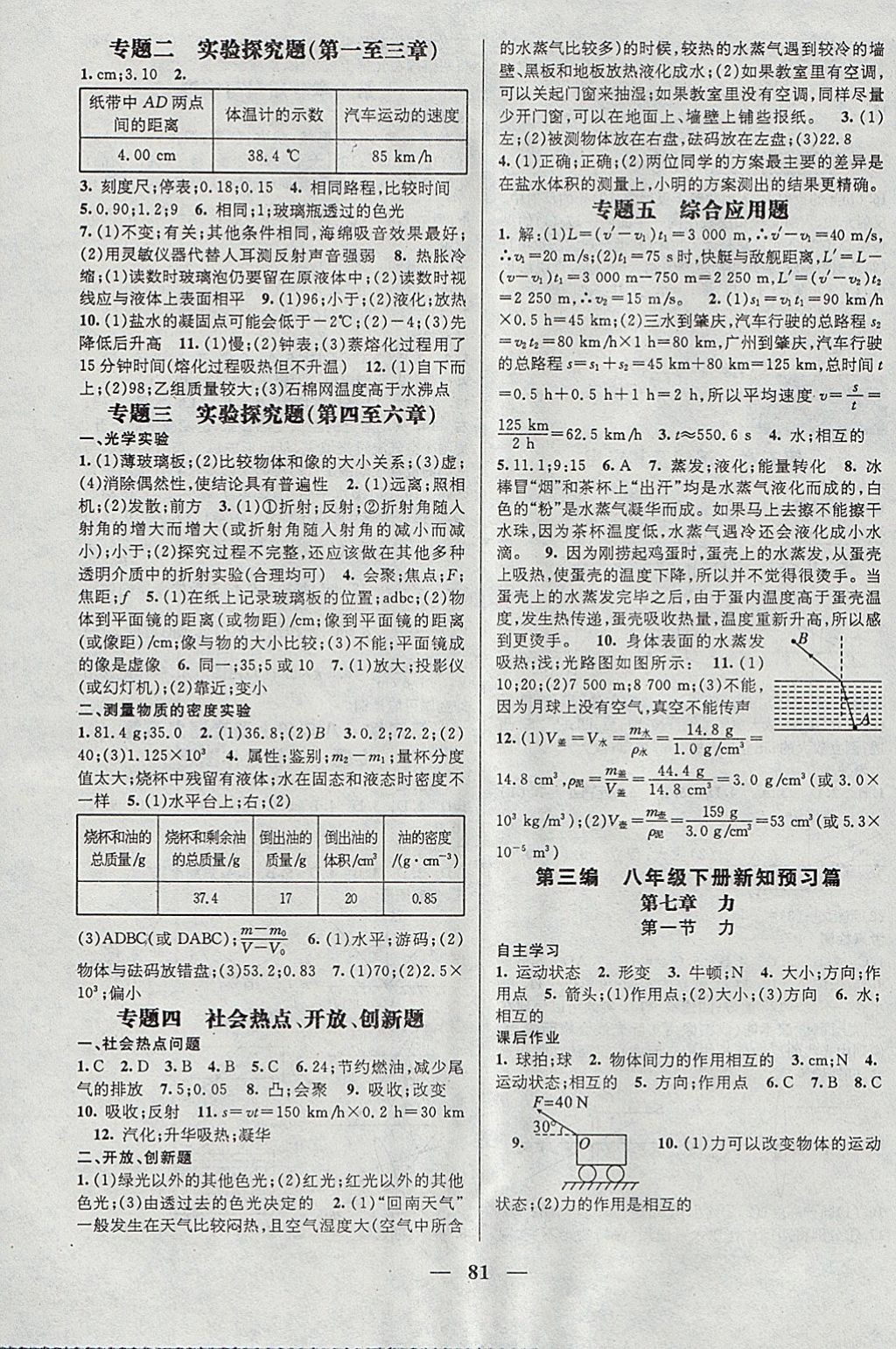 2018年鴻鵠志文化期末沖刺王寒假作業(yè)八年級(jí)物理人教版 參考答案第3頁(yè)