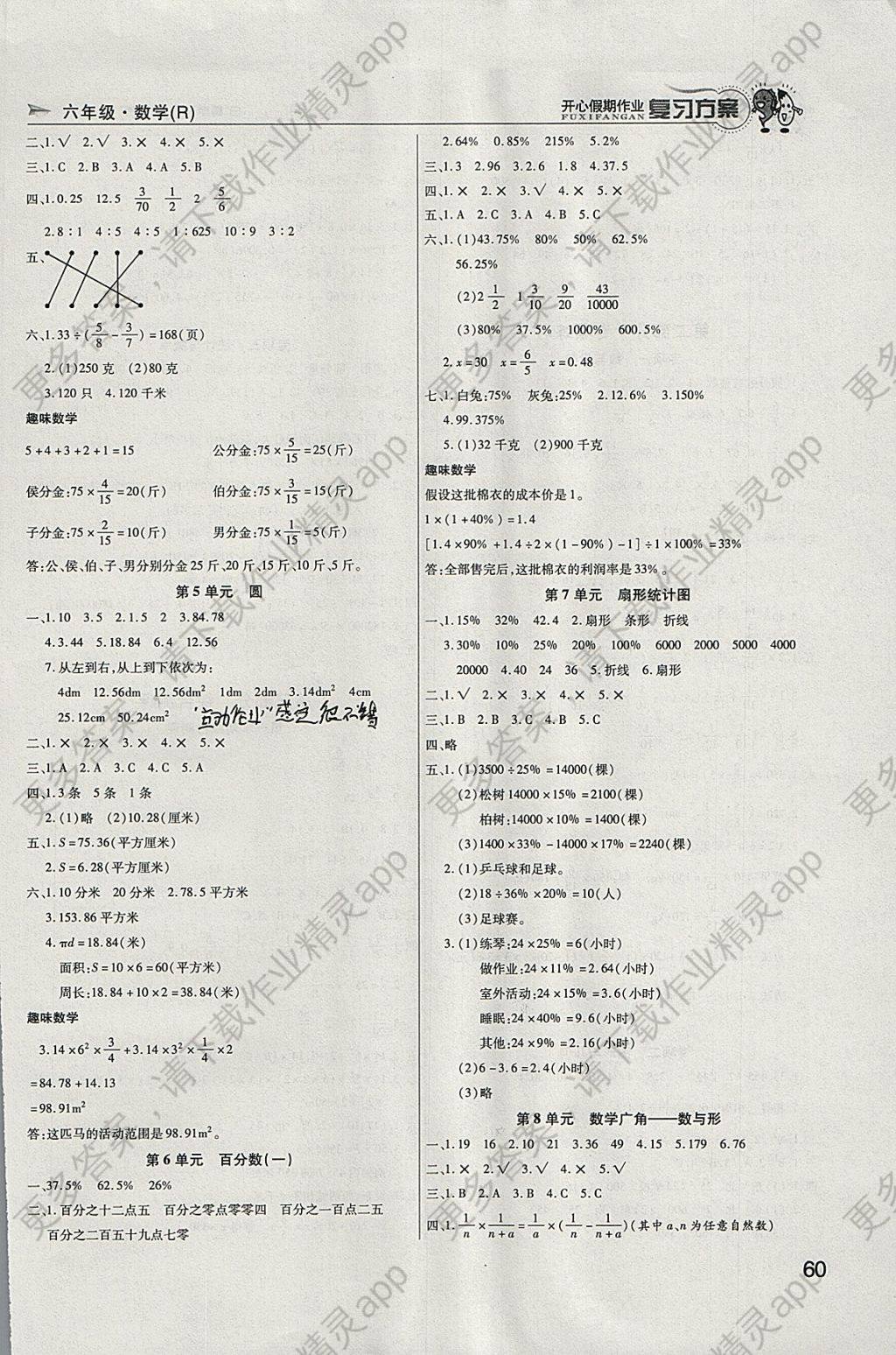 2018年鑫成长树复习方案开心假期作业六年级数学人教版