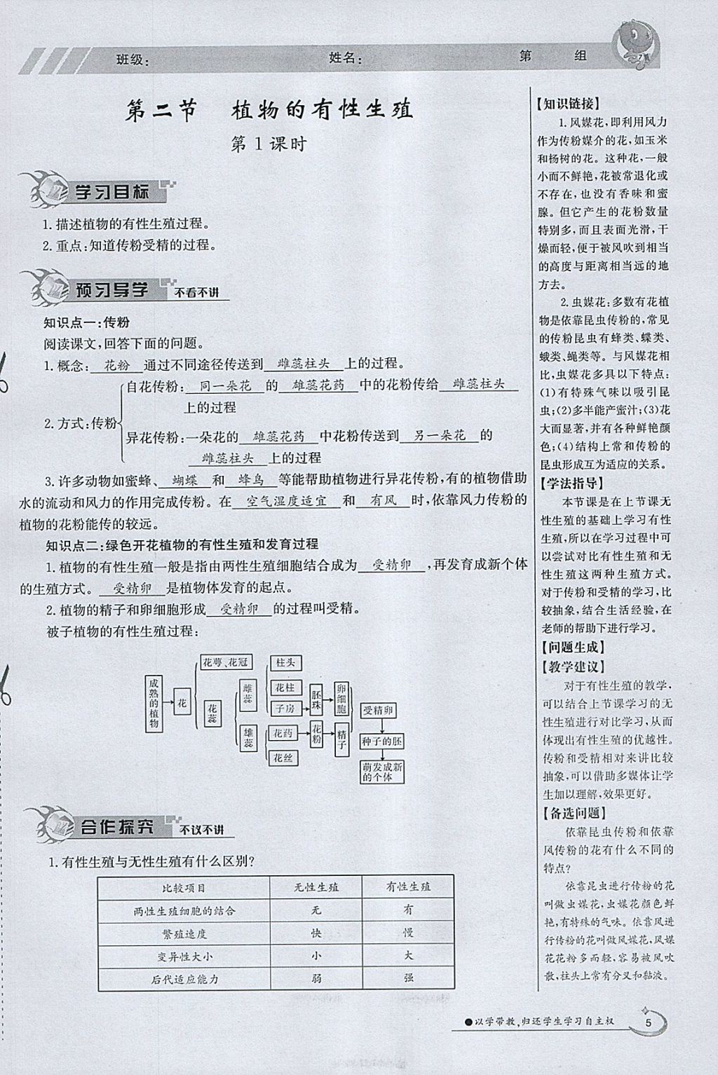 2018年金太阳导学案八年级生物下册苏教版 参考答案第5页