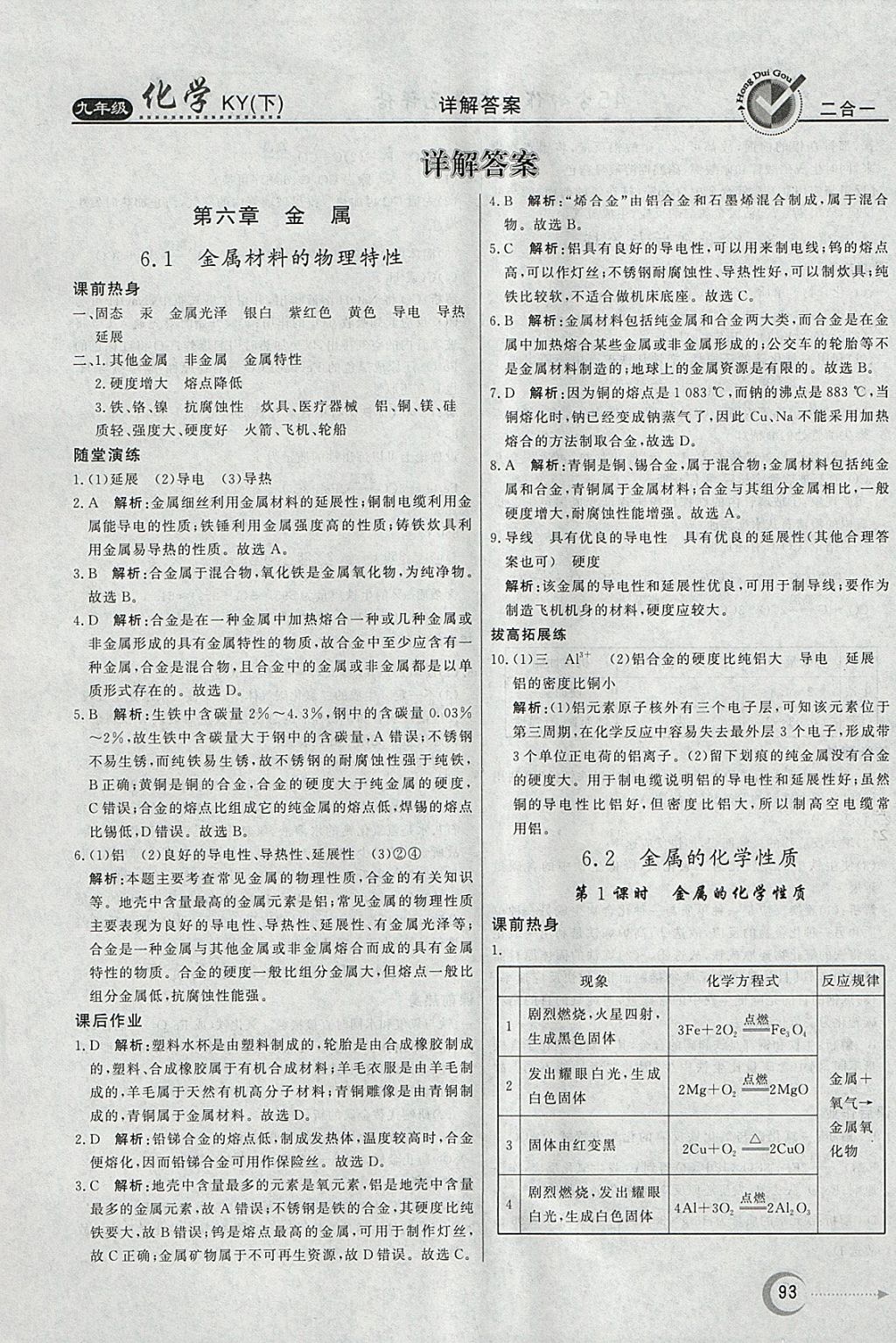 2018年紅對勾45分鐘作業(yè)與單元評估九年級化學(xué)下冊科粵版 參考答案第1頁